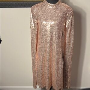 City Chic Rose Gold Sequin Cape Dress